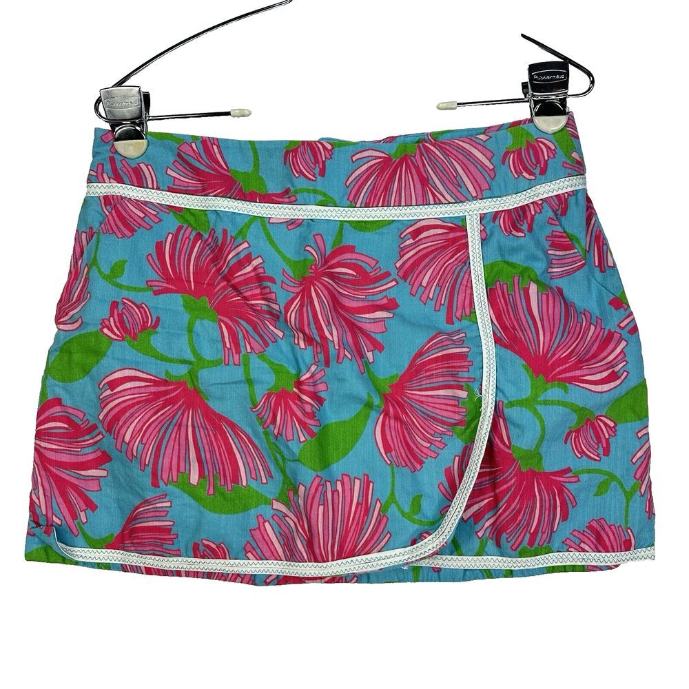 Lilly Pulitzer Originals Aqua Short Skirt Pink Blue Floral Womens 2 Skort